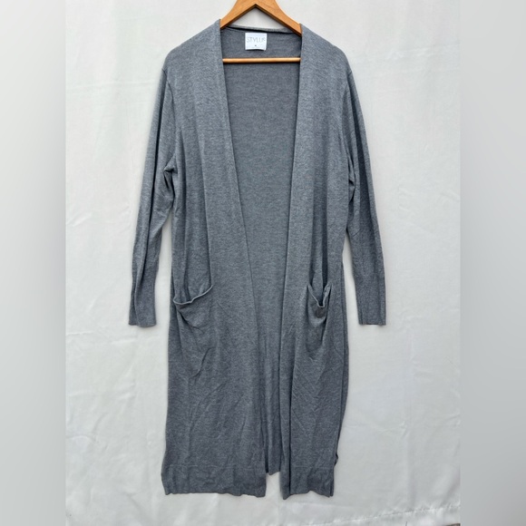 STYLUS |Women's Long Open Front Duster Cardigan Gray XL‎ (EUC) - Picture 3 of 8